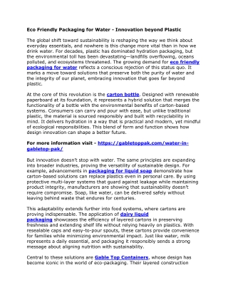 Eco Friendly Packaging for Water - Innovation beyond Plastic