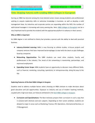 Shaping Futures with Leading MBA Colleges in Gurugram