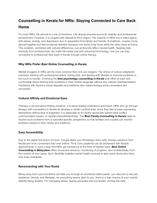 Counselling in Kerala for NRIs_ Staying Connected to Care Back Home