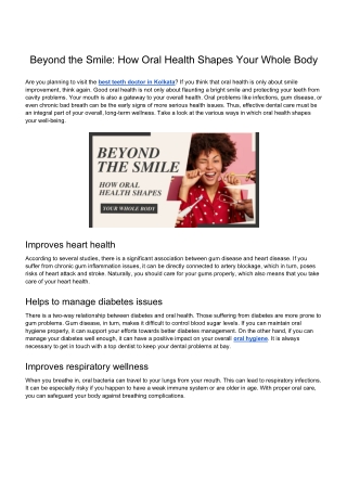 Beyond the Smile - How Oral Health Shapes Your Whole Body