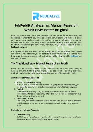 SubReddit Analyzer vs. Manual Research: Finding the Best Insights