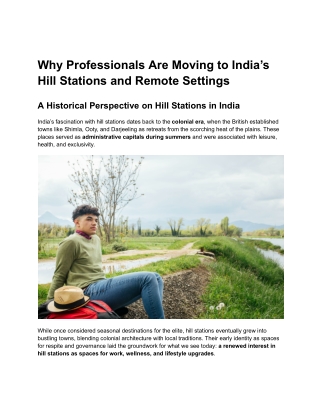 Why Professionals Are Moving to India’s Hill Stations and Remote Settings