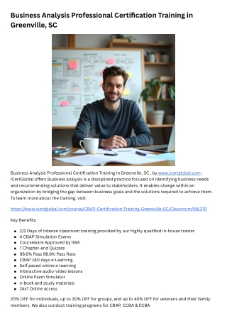 Business Analysis Professional Certification Training in Greenville, SC