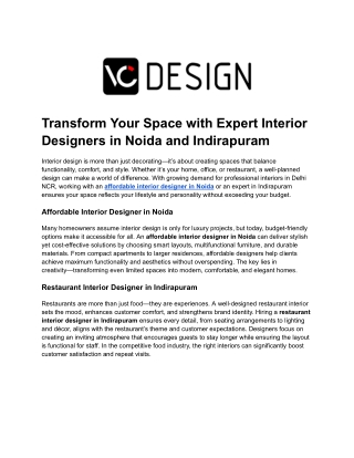 Transform Your Space with Expert Interior Designers in Noida and Indirapuram