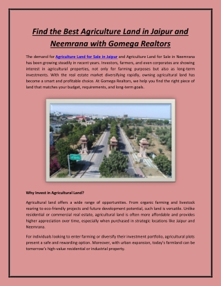 Find the Best Agriculture Land in Jaipur and Neemrana with Gomega Realtors