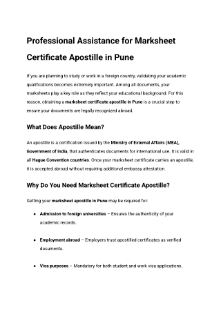Professional Assistance for Marksheet Certificate Apostille in Pune