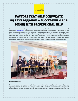 Factors That Help Corporate Brands Arrange a Successful Gala Dinner with Professional Help