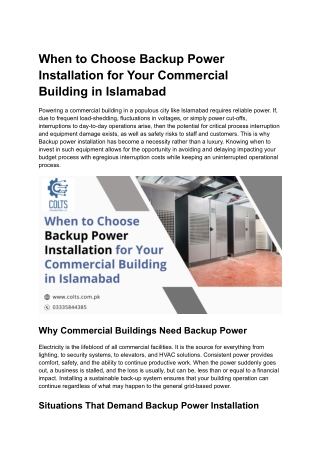 When to Choose Backup Power Installation for Your Commercial Building in Islamabad