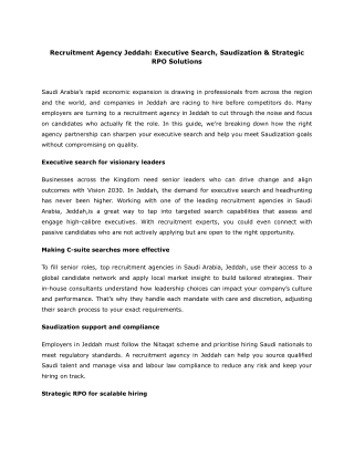 Recruitment Agency Jeddah_ Executive Search, Saudization & Strategic RPO Solutions