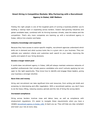 Smart Hiring in Competitive Markets_ Why Partnering with a Recruitment Agency in Dubai, UAE Matters