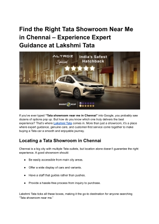 Find the Right Tata Showroom Near Me in Chennai – Experience Expert Guidance at Lakshmi Tata