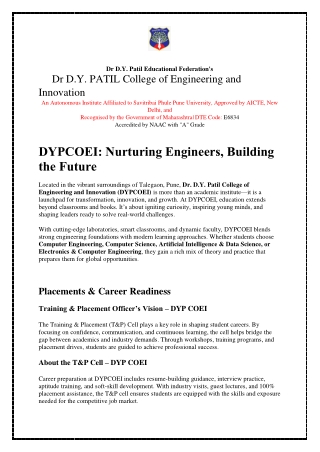 DYPCOEI: Nurturing Engineers, Building  the Future