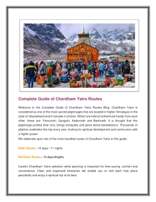 Complete Guide of Chardham Yatra Routes
