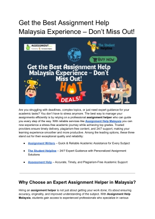 Get the Best Assignment Help Malaysia Experience – Don’t Miss Out