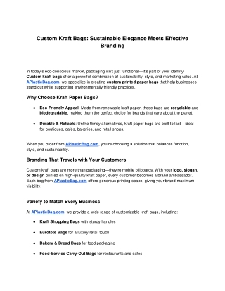 Custom Kraft Bags: A Sustainable, Stylish Packaging Solution for Your Brand