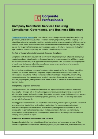 Company Secretarial Services Ensuring Compliance, Governance, and Business Efficiency