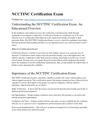 NCCTINC Certification Exam