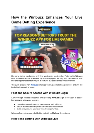 How the Winbuzz Enhances Your Live Game Betting Experience