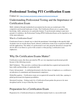 Professional Testing PTI Certification Exam