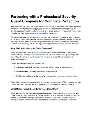 Partnering with a Professional Security Guard Company for Complete Protection