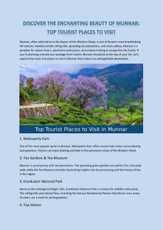 Tourist Places to Visit in Munnar