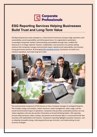ESG Reporting Services Helping Businesses Build Trust and Long-Term Value