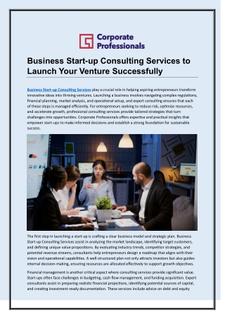 Business Start-up Consulting Services to Launch Your Venture Successfully
