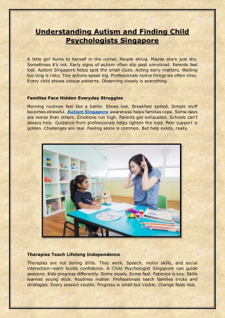 Understanding Autism and Finding Child Psychologists Singapore