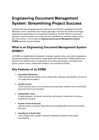 Engineering Document Management System - Streamlining Project Success