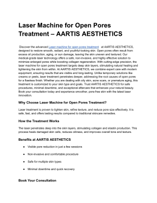 Laser Machine for Open Pores Treatment – AARTIS AESTHETICS