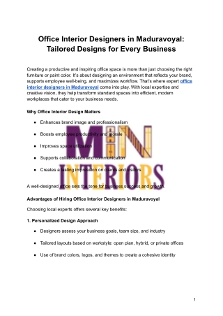 Office Interior Designers in Maduravoyal: Tailored Designs for Every Business