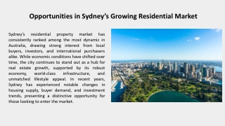 Opportunities in Sydney’s Growing Residential Market