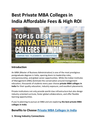 Best Private MBA Colleges in India