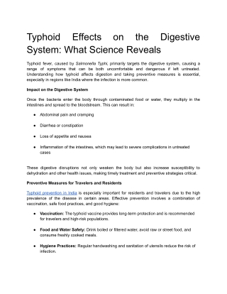 Typhoid Effects on the Digestive System What Science Reveals