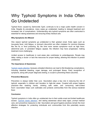 Why Typhoid Symptoms in India Often Go Undetected