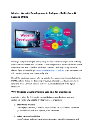 Modern Website Development in Jodhpur – Build, Grow & Succeed Online