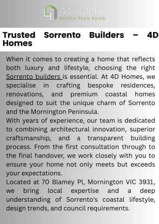 Trusted Sorrento Builders – 4D Homes