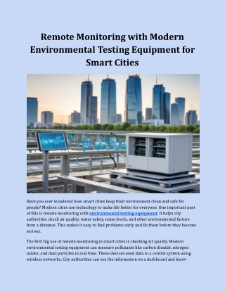 Remote Monitoring with Modern Environmental Testing Equipment for Smart Cities