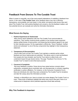 Feedback From Donors To The Curable Trust
