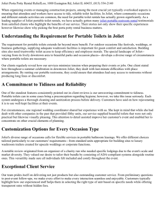 Local Testimonials: Why Consumers Love Our Joliet Portable Toilet Rentals.