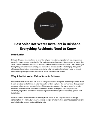 Best Solar Hot Water Installers in Brisbane: Everything Residents Need to Know