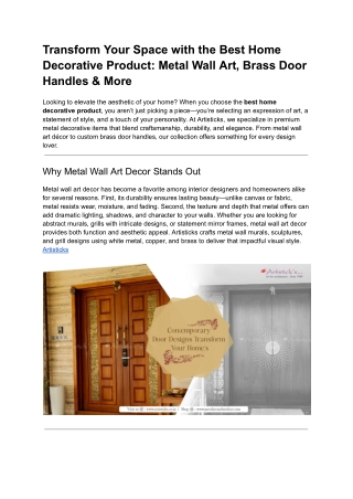 Transform Your Space with the Best Home Decorative Product: Metal Wall Art, Bras