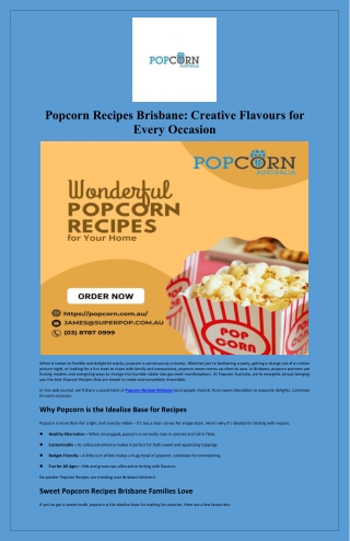 Popcorn Recipes Brisbane Creative Flavours for Every Occasion