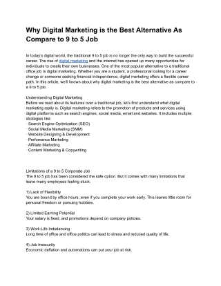 Why Digital Marketing is the Best Alternative As Compare to 9 to 5 Job