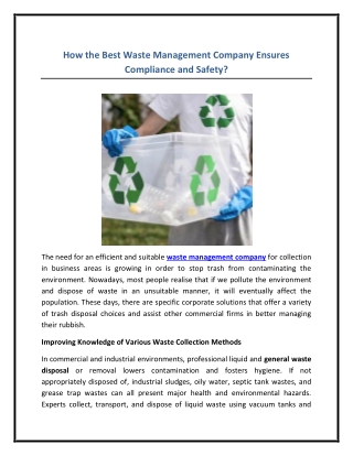 How the Best Waste Management Company Ensures Compliance and Safety