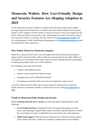 Memecoin Wallets: Driving Adoption Through Usability and Security