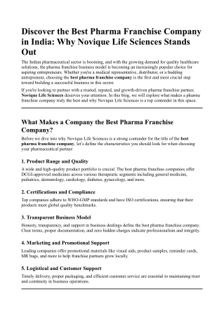 Discover the Best Pharma Franchise Company in India: Why Novique Life Sciences