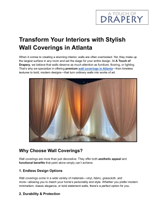 Transform Your Interiors with Stylish Wall Coverings in Atlanta