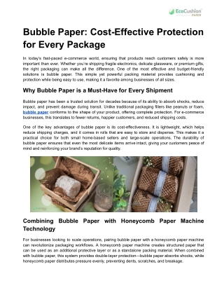 Bubble Paper: Cost-Effective Protection for Every Package