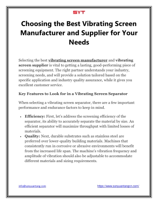 Choosing the Best Vibrating Screen Manufacturer and Supplier for Your Needs